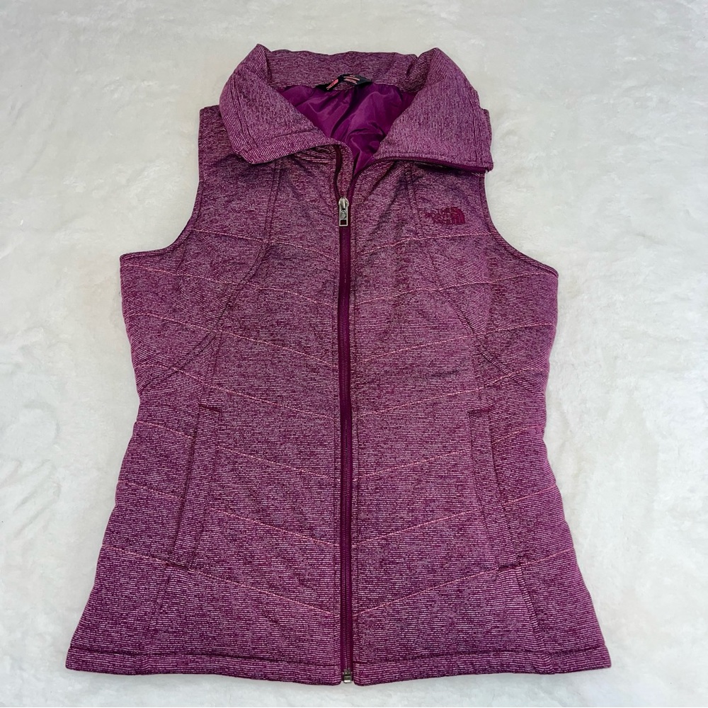 The North Face Quilted Vest Womens Sz MD Lined Purple Full Zip Mock Neck